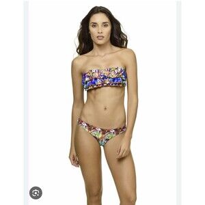 PILYQ LANAI EMBROIDERED RUFFLE STRAPLESS Bandeau BIKINI Women’s Small Sequin NWT